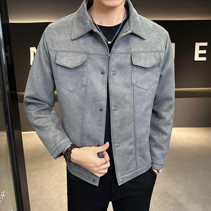 Modna zamszowa kurtka męska 2025: Wysokiej jakości odzież casualowa na wiosnę/jesień