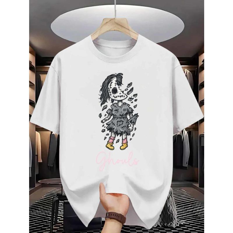 

European sizes Ghouls Men S T-Shirt | Broken Doll Horror Style Print Pattern, Pure, Premium Print, Durable, Casual Fashion, Crew Neck S белый