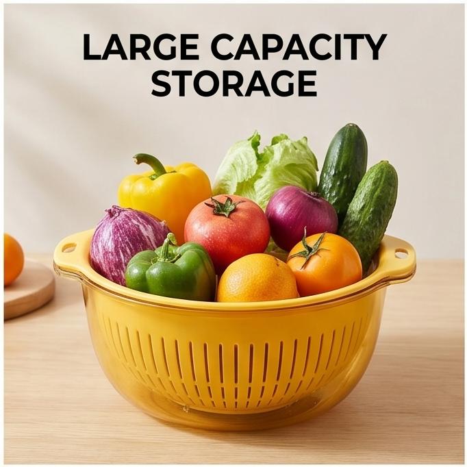 Double Layer Drain Basket Reusable Kitchen Food Washing Strainer Bowl For Fruit Vegetable Snack Storage Multi Color