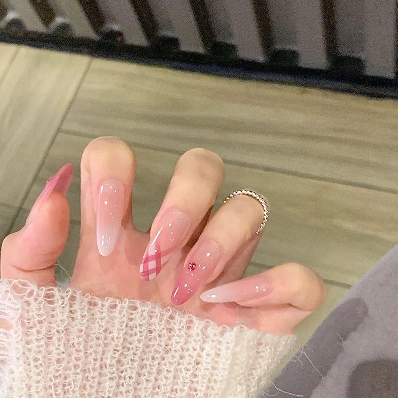 Blush French Cat Eye Princess Bow Nails - Handmade Wearable Nail Art