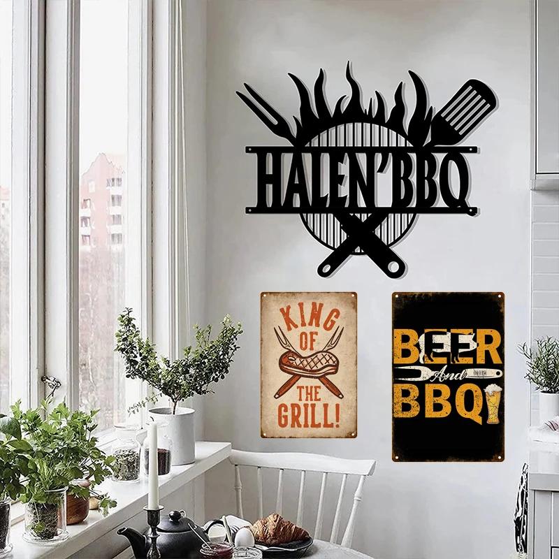 Dad's BBQ Party Metal Tin Plaque Retro Tin Signs Barbecue Rules Slogan Plate Vintage Grill Poster Yard Garden Kitchen Wall Decor