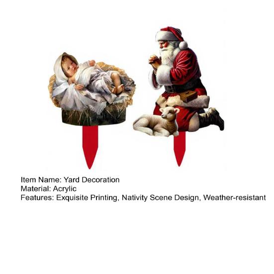 1 Set Nativity Scene Garden Stakes Christmas Outdoor Santa Baby Jesus Decorations Holy Family Yard Art Stakes with Lights for Front Yard Lawn