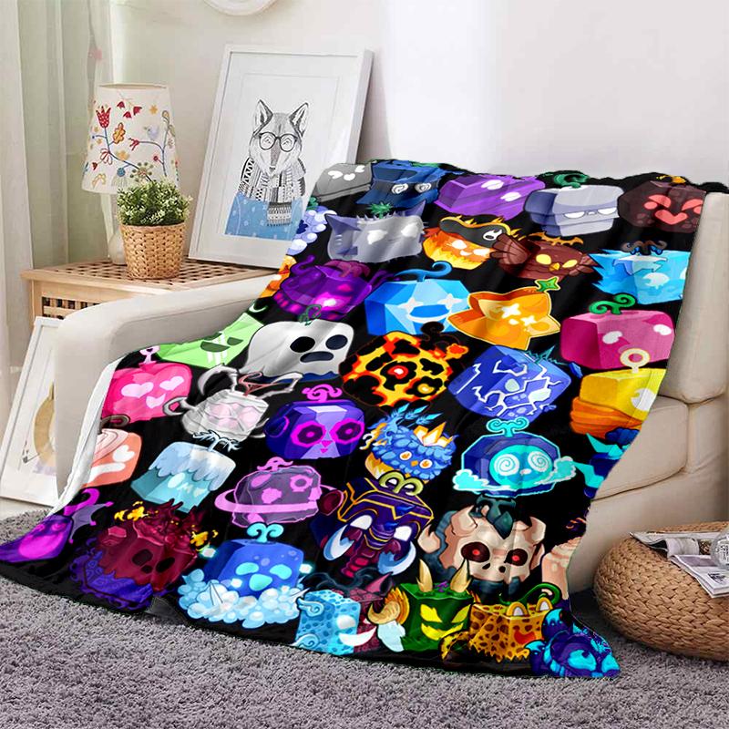 HD B-Blox Fruit 3D Cartoon Game Gift Blanket,Soft Throw Blanket for Home Bedroom Bed Sofa Travel Picnic Office Cover Kids