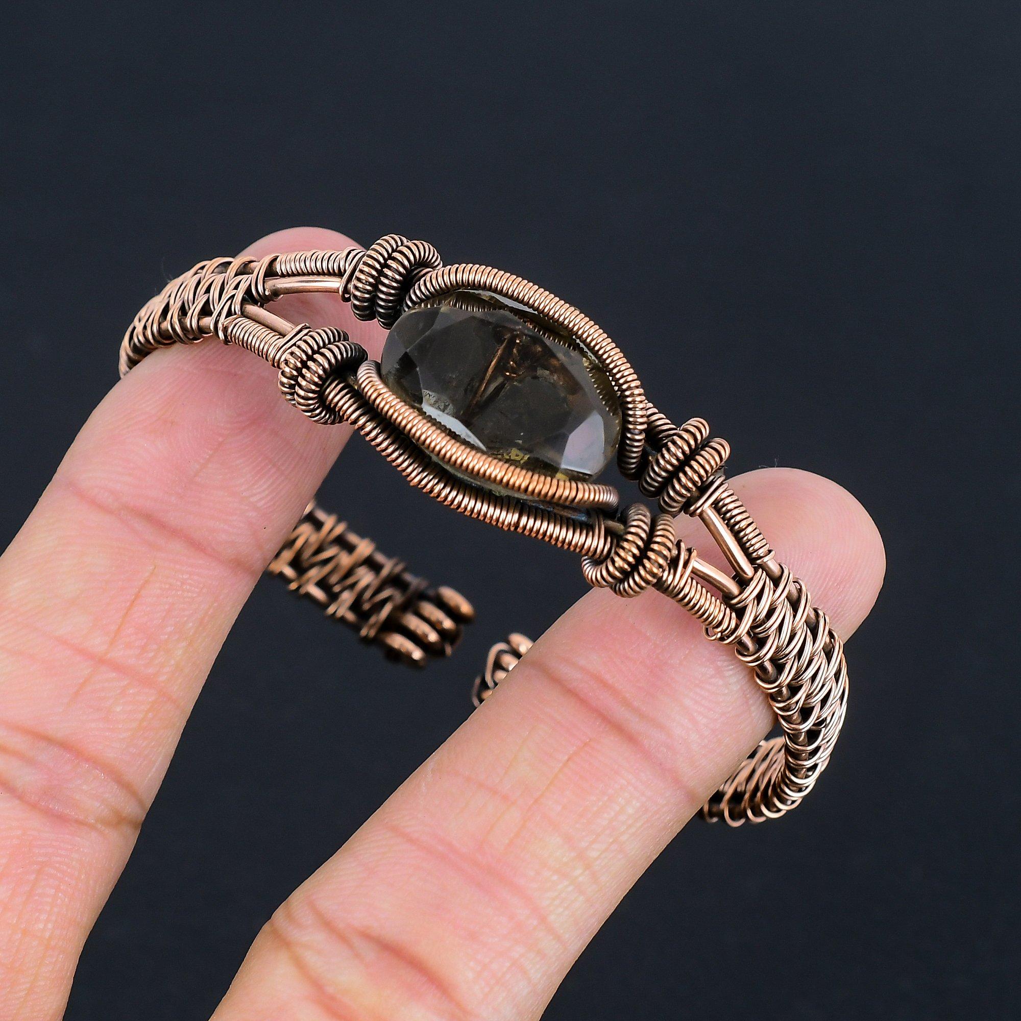 

Украшения из Дымчатого Топаза, Браслет из Натурального Камня Ручной Работы, Браслет, Оплетенный Медной Проволокой 999 пробы, Антикварные Украшения, Для Подарка на Помолвку