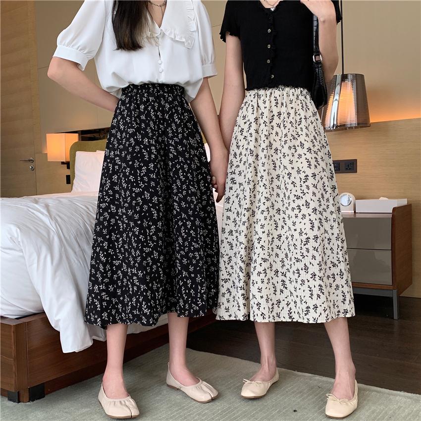 

Женская миди-юбка из шифона с цветочным принтом и высокой талией - Летняя А-силуэтная драпировка визуально увеличивает рост One Size