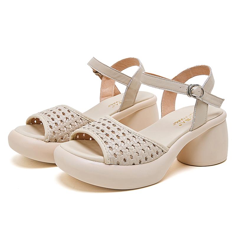 

Мода GKTINOO Натуральная кожа Ретро Высокий каблук Сандалии Женская обувь Ремешок с пряжкой 2025 Новые Весна Лето Танкетка Женские Сандалии на платформе 40 бежевый