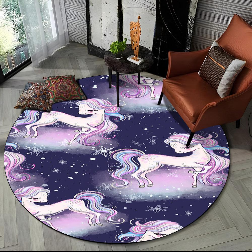 Unicorn Cartoon Animal Round Carpet Rug for Living Room Children's Bedroom Sofa Decor,Kid Paly Game Area Rug Non-slip Floor Mat