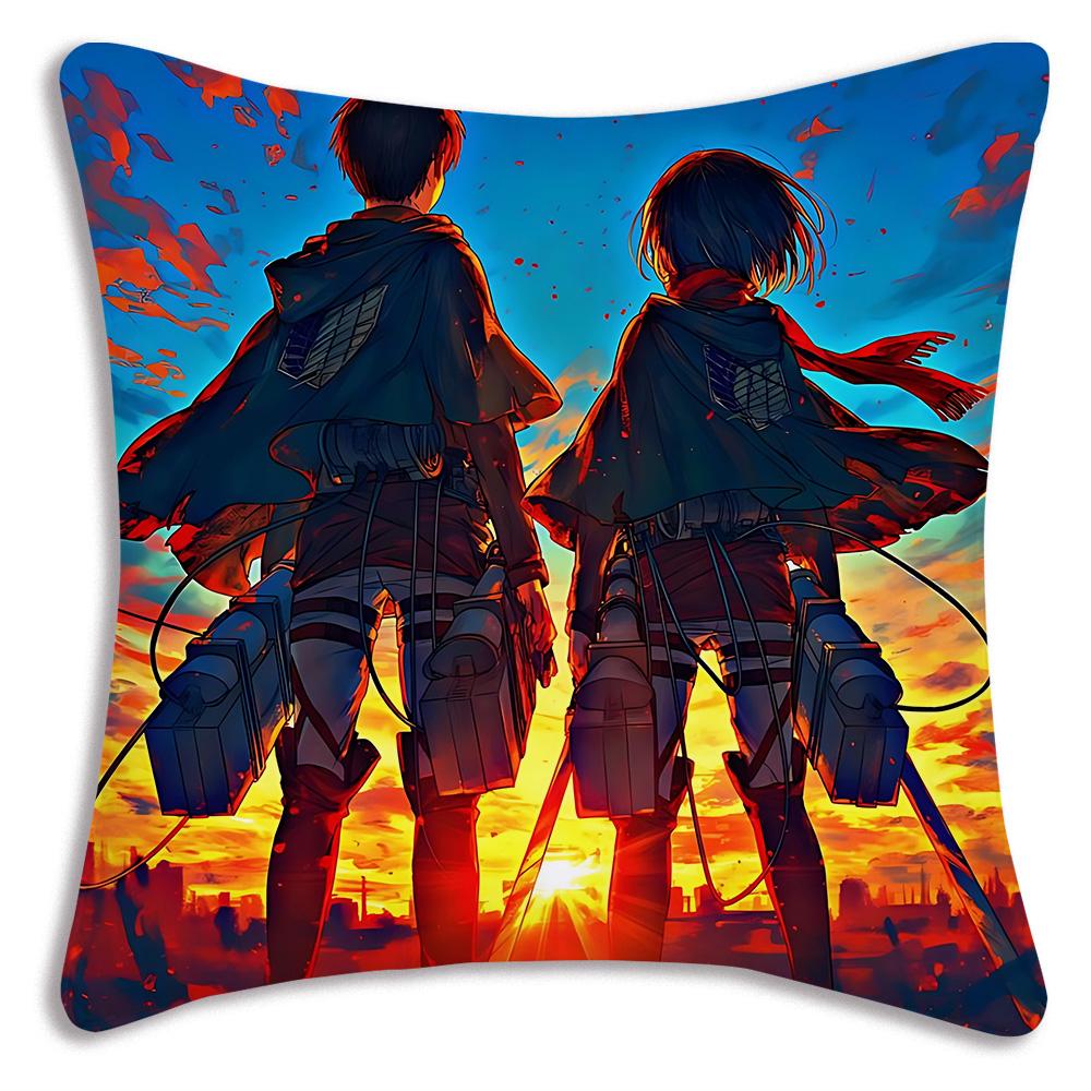 Anime Attack On Titan Pillow Covers Cartoon Sofa Decorative Home Doublesided Printing Short Plush Cute Cushion Cover
