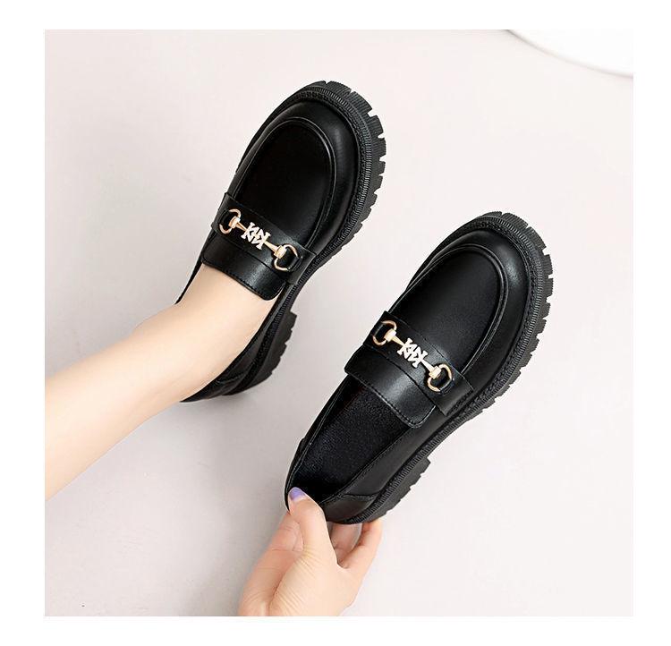 Genuine Soft Leather Women's Platform Loafers - Spring 2022 British Style, Thick Sole, Black