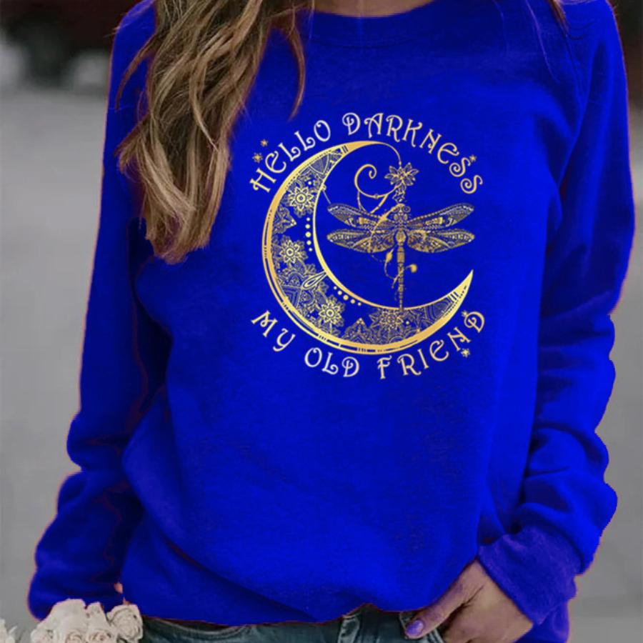 Осенне-зимняя новая свободная толстовка с круглым вырезом и принтом стрекозы 6937 3XL синий 1160₽