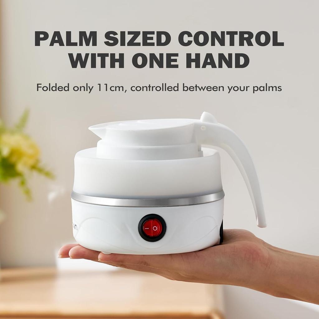 Foldable Electric Kettle, 600ml Portable Travel Kettle, Collapsible Kettle Travel Electric, 304 Stainless Steel Heating, Easy to Carry, 110V, 600W.