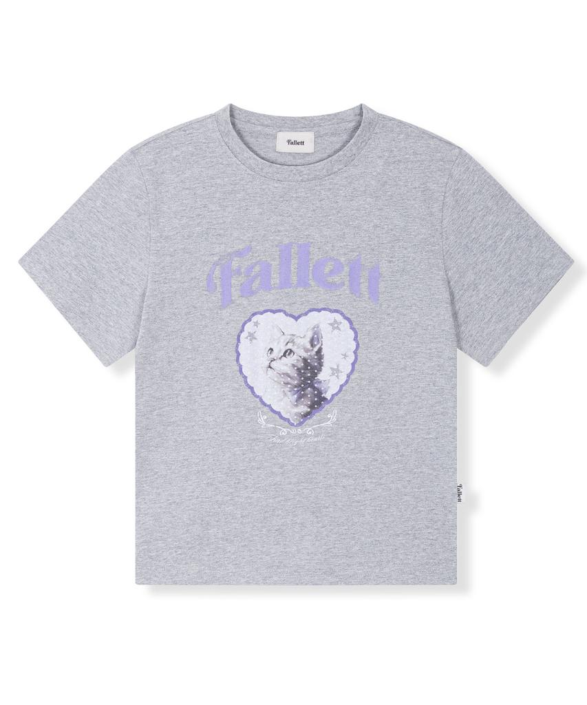 FALLETT Cat Heart T-Shirt Melange Gray
