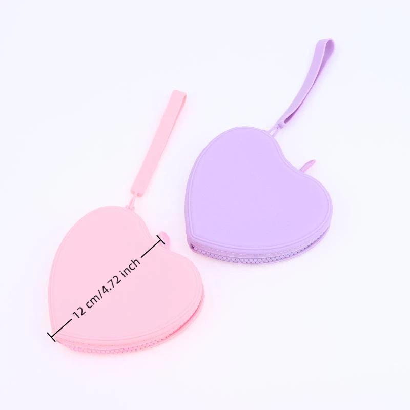 Portable Silicone Coin Purse Waterproof Heart-Shaped Small Wrist Wallet Solid Color Zipper Travel Sundries Storage Bag