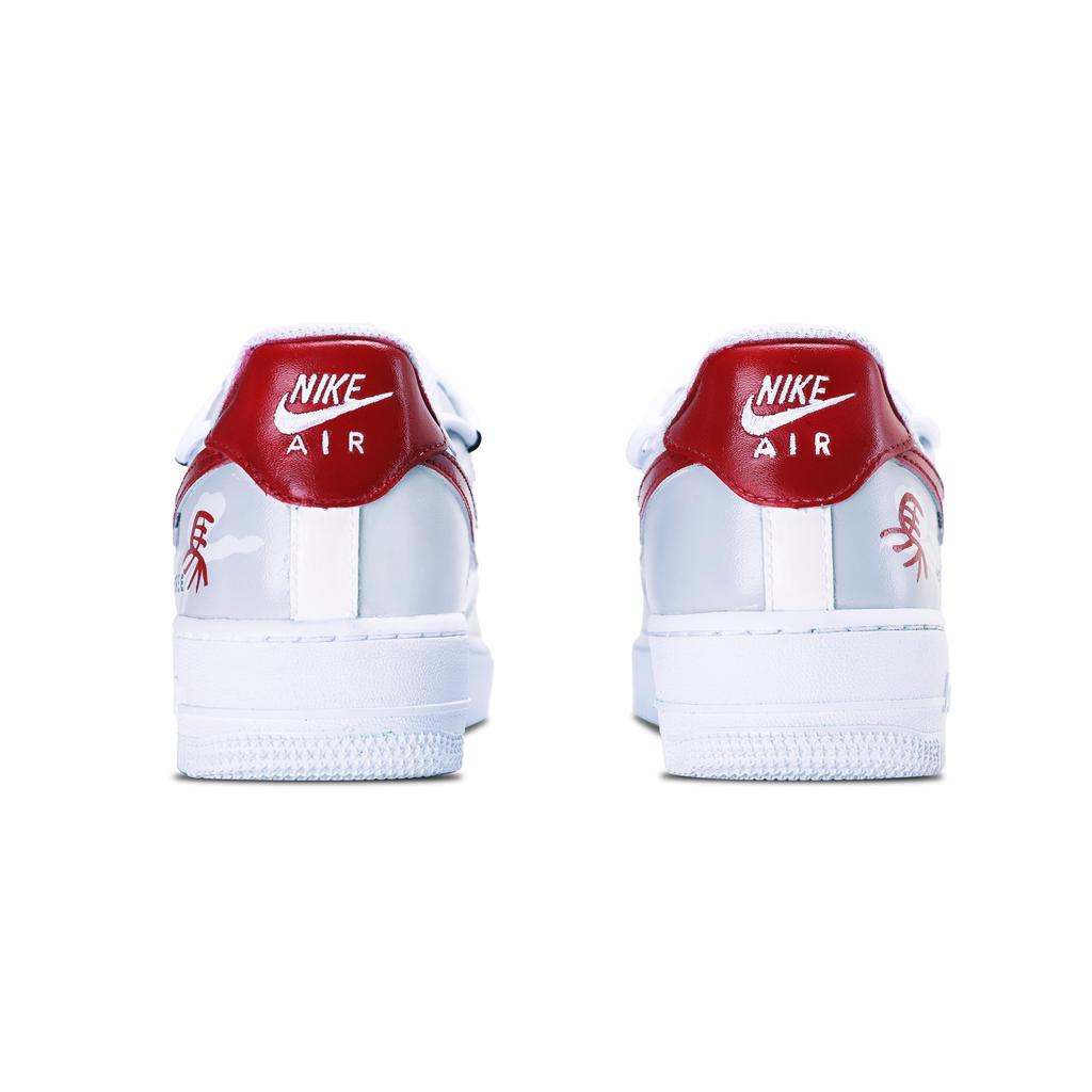 Nike Air Force 1 Leather Abrasion Resistant Breathable Low Top Skateboard Shoes Unisex White Red CW2288-111(Team1895-)