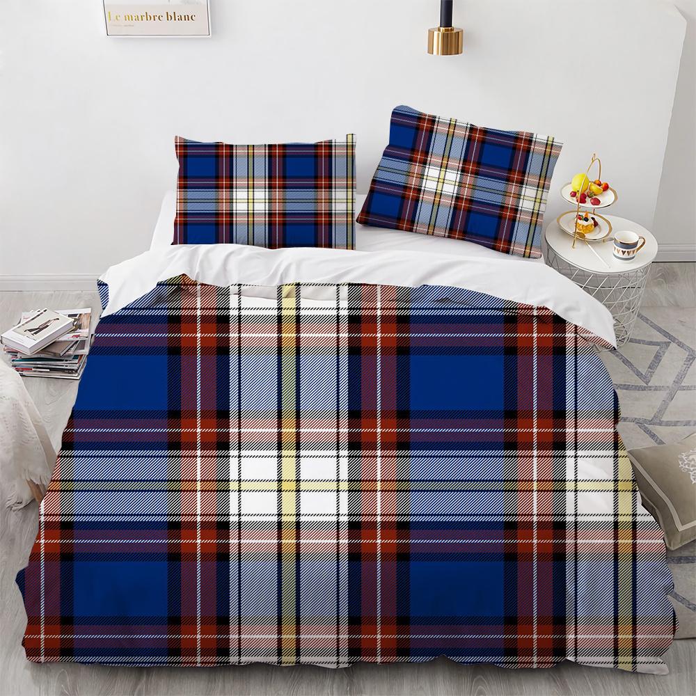 Plaid Duvet Cover Queen Bedding Set for Boys Girls Kids Women Men Modern Geometric Colourful Grid Plaid Polyester Comforter Set