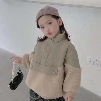 Winter Autumn Kids Clothing Outfits Children Girls Wool Stitching Loose Splicing Coat Warm Girls Plus Velvet Jackets