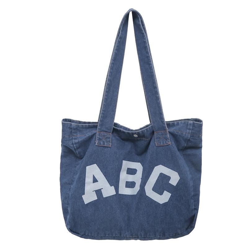 

Джинсовая сумка большой емкости, женская сумка-тоут с буквенным принтом, студенческая сумка на плечо темно-синий