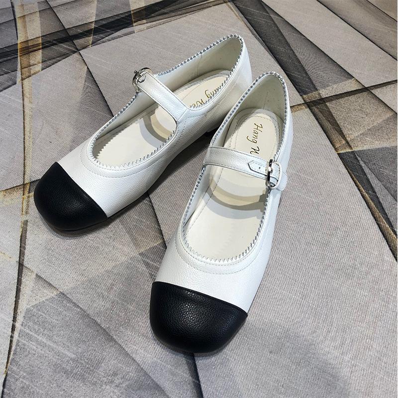 Mixed Colors Mary Janes Shoes Women Buckle Strap Tweed Flat Shoes For Women Square Toe Elegant Designer Shoes Women