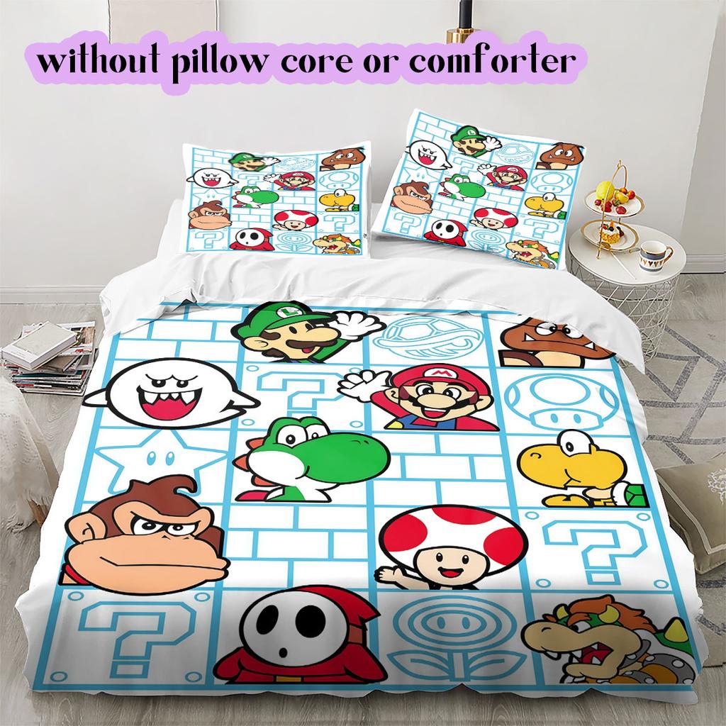 Mario Cartoon characters Cartoon Bedding Set Duvet Cover 3pcs Print Children Gift Extra Large Various Sizes Available