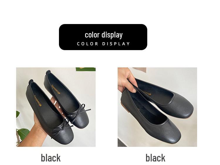 Women's Soft Leather Bowknot Ballet Flats – Comfortable, Lightweight, Four Seasons, with Small Square Toe and Soft Sole.