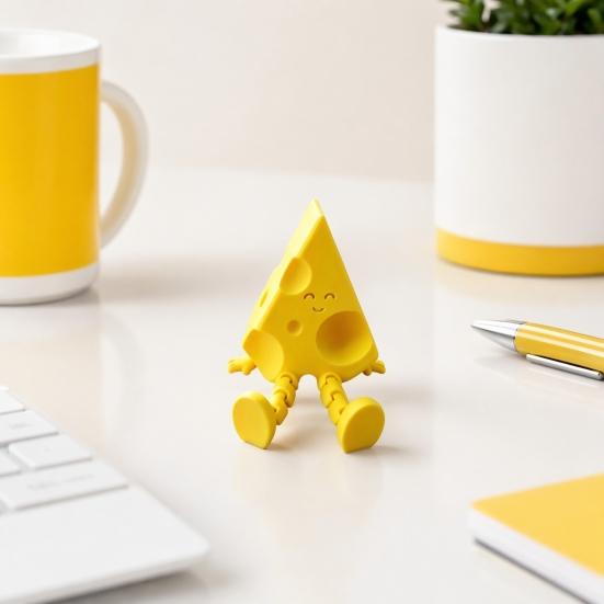 Yousheng Cheese Ornament, with Flexible-Jointed, 3D Printed Desktop Toy, Decompression Anthropomorphic Ornament