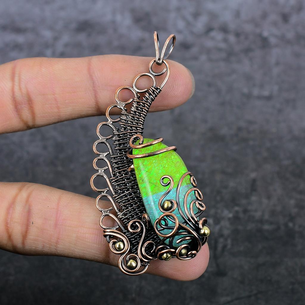 Triplet Opal Handmade Copper Wire Wrap Jewelry Pendant 3.07" E6i63
