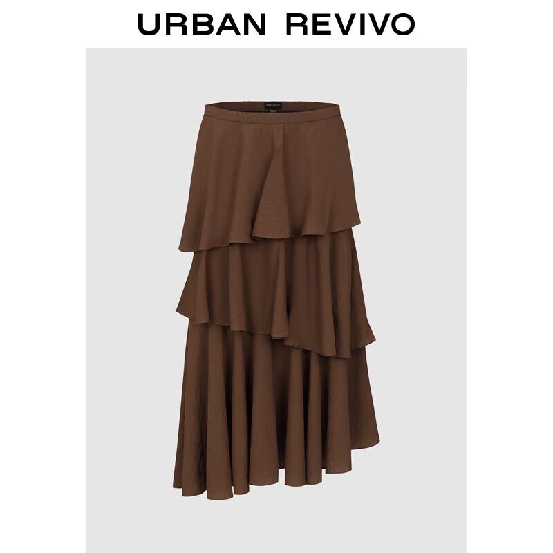 UR 2025 Autumn Retro Layered Ruffle A-Line Midi Skirt M