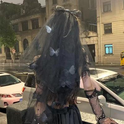 Dunkler Halloween-Brautschleier mit schwarzer Schleife, Kopfschmuck, lustiges Verkleidungs-Haar-Accessoire für Frauen