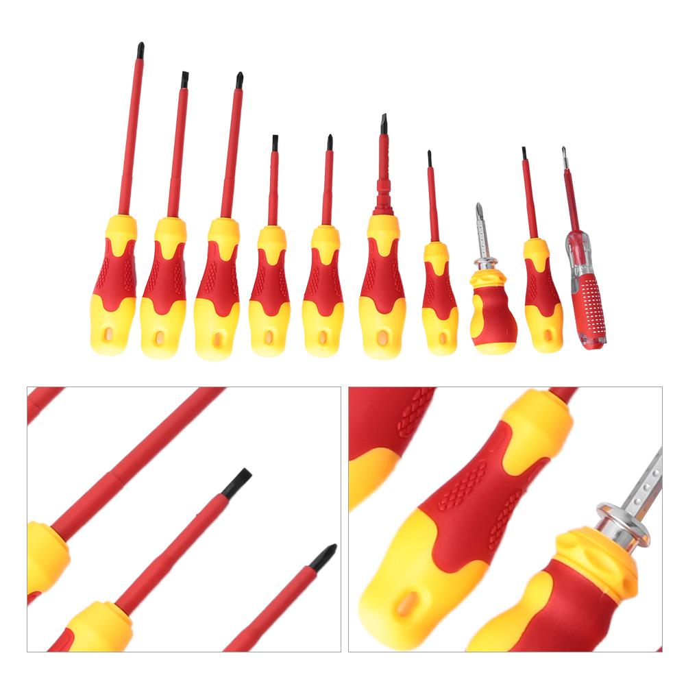 10PCS Multifunction Electrician Insulated Screwdriver Slot Cross Screwdriver Repair Tools