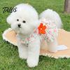 Talos Floral Print Pet Dress for Spring Summer, Lightweight Princess Skirt with Pearl & Built-in Metal Leash Ring, Breathable Ruffle Puppy Outfit,