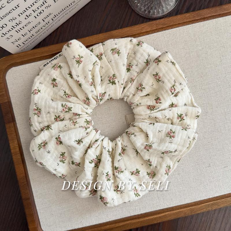 French Daisy Floral Gentle Large Intestine Hair Tie - No Damage Ponytail Holder