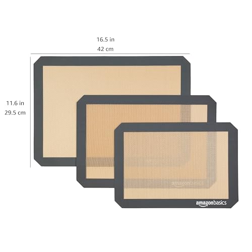 Basic Silicone Baking Mats, Set of 3, Rectangular, 41.9cm L x 29.5cm W, Beige/Gray