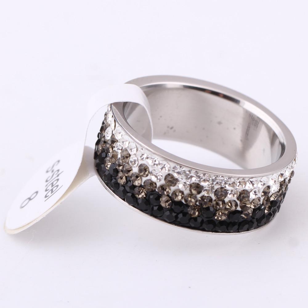 VQYSKO Jewelry Bling Charms Rings For Women AAA Crystal Elegant Stainless Steel Rings With white and black Crystals