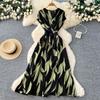 Commute Sleeveless Printed Dress Women Spring New High Waist Slim A Line Long Dress Luxury Design Sense