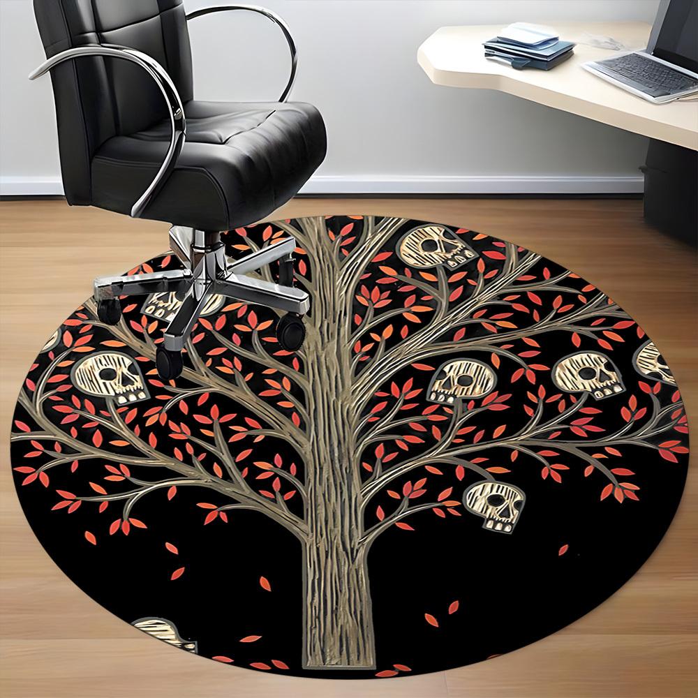 1PC Skull Tree Office Round Area Rug, Mat Suitable ForOffice, Under Office Chairs Bedroom Living Room Home Decor, Room Deco