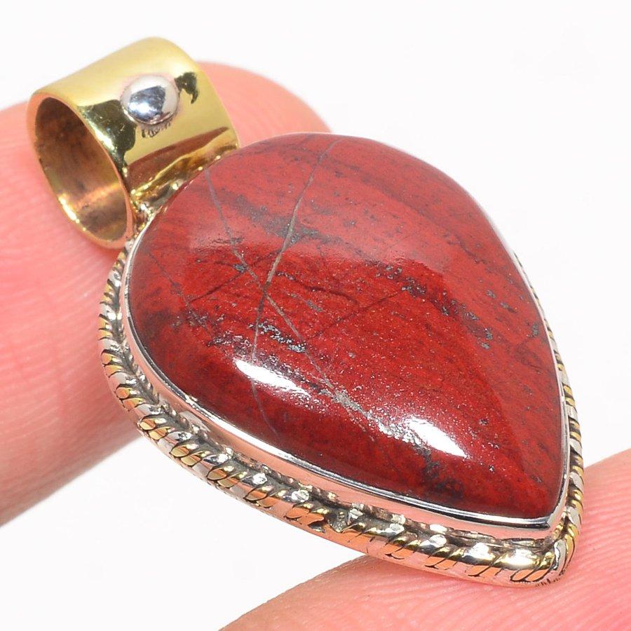 Natural Red River Jasper Two Tone 925 Solid Sterling Silver Pendant 1.25'' K8U85