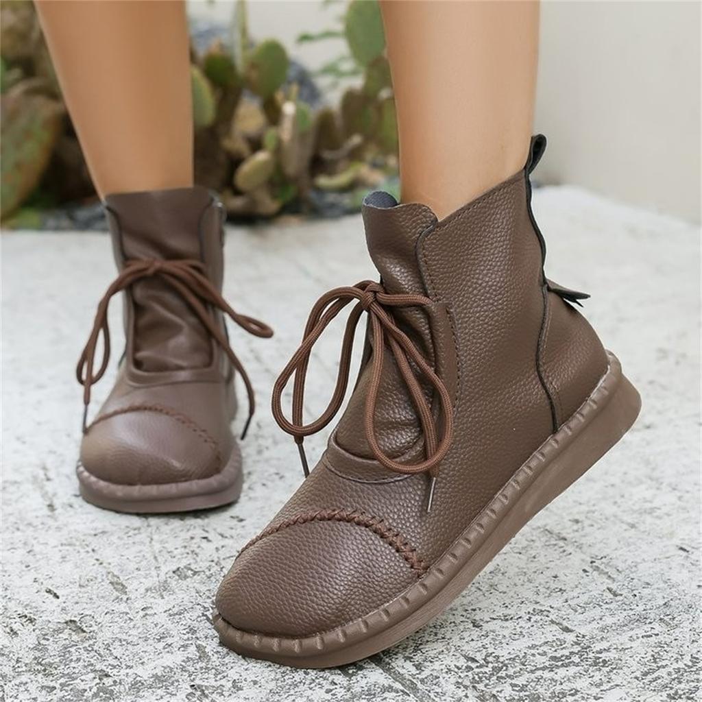 Women's Fashion Plus Size Lace-Up Boots with Side Zipper and Round Toe for Casual Daily Wear