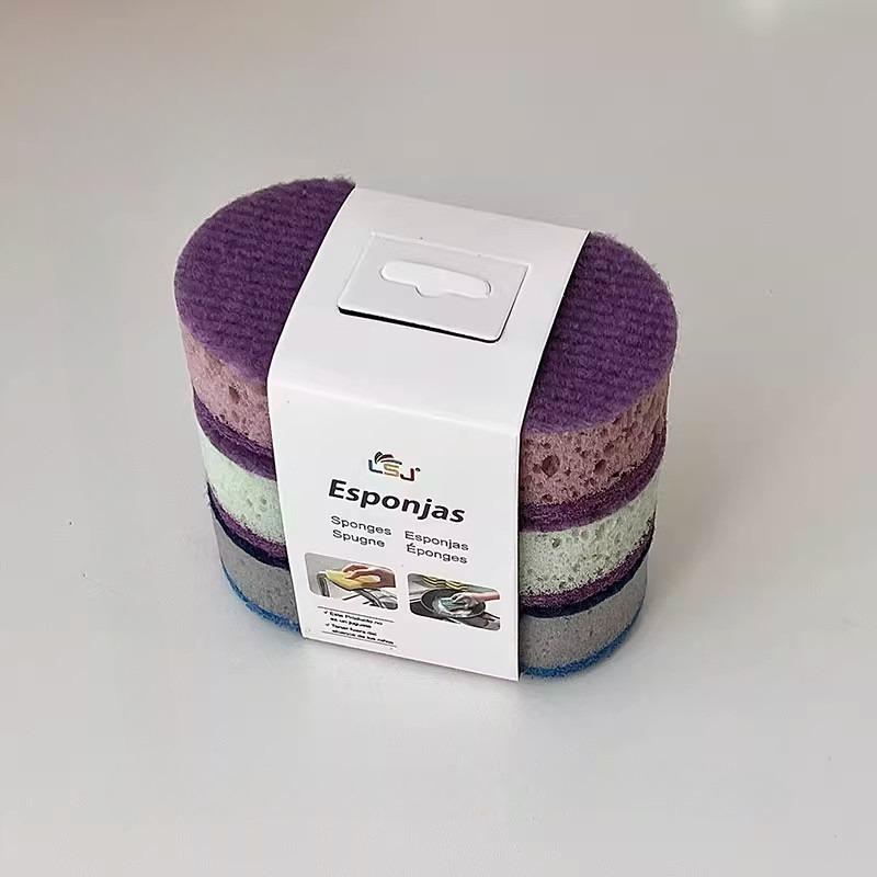 3Pcs Thickened High-density Sponge Wipe Color Dishwashing Sponge Brush Non-stick Oil Pan Brush Double-sided Kitchen Dishwashing Cloth