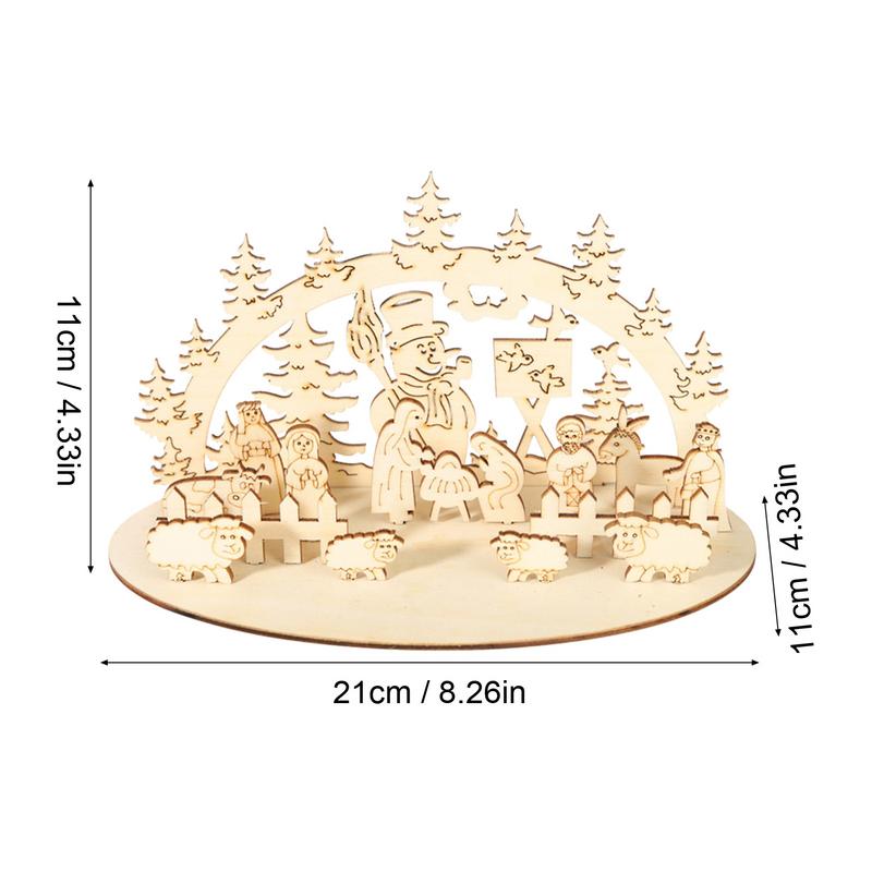 Set Naștere de Crăciun 2D din lemn Colecție de figuri religioase cu bază din lemn Artizanat Seturi de construcție din lemn pentru camera de zi