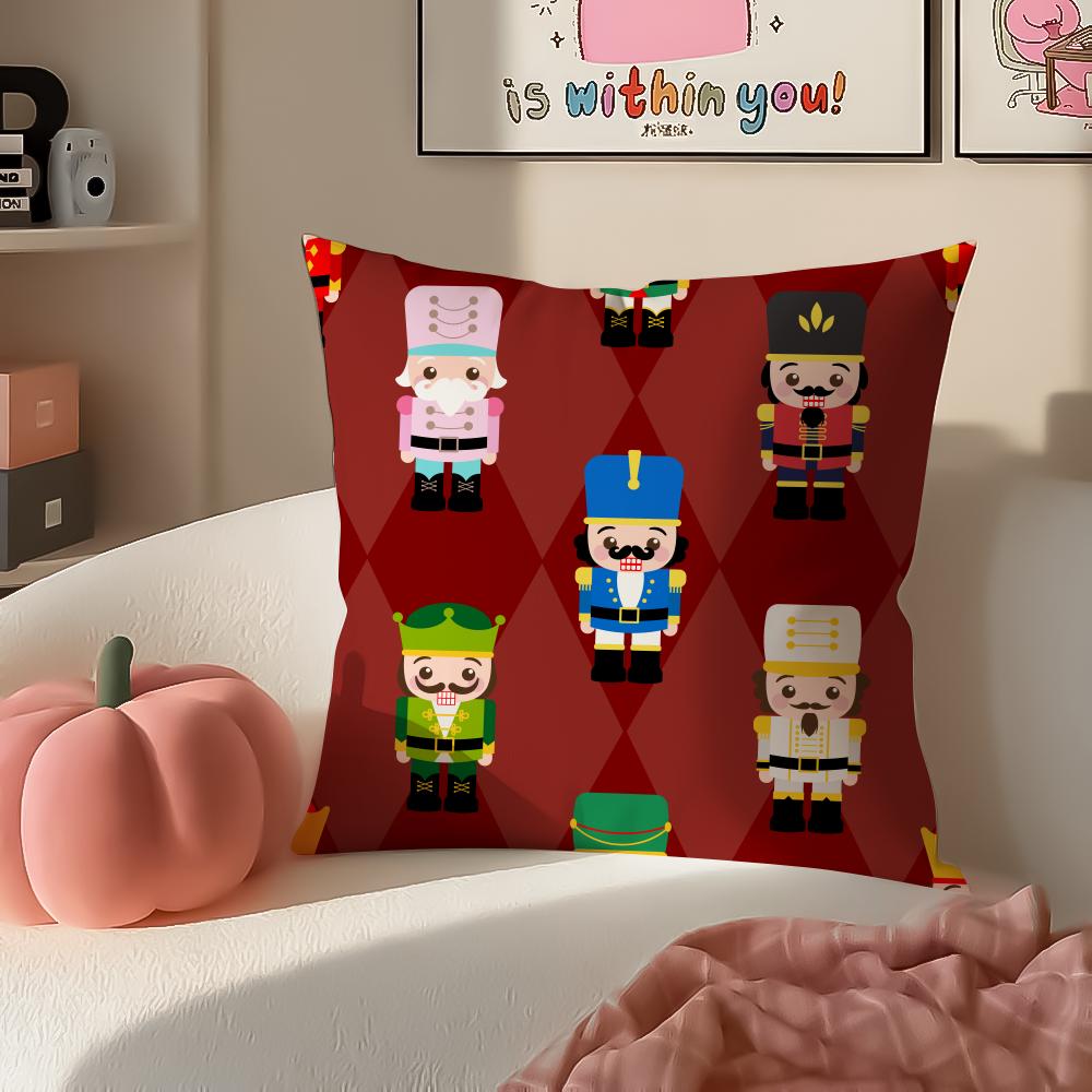 Festive Classic Nordic Toy NNutcracker Cushion Cover Pillowcase Short Plush Invisible Zipper Room Sofa Cushion Cover