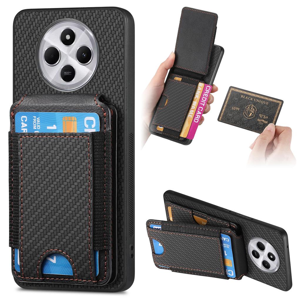 Case with Card Holder For Xiaomi Redmi 14C 4G/14R 5G/Poco C75 4G Leather+PC+TPU Kickstand Phone Cover
