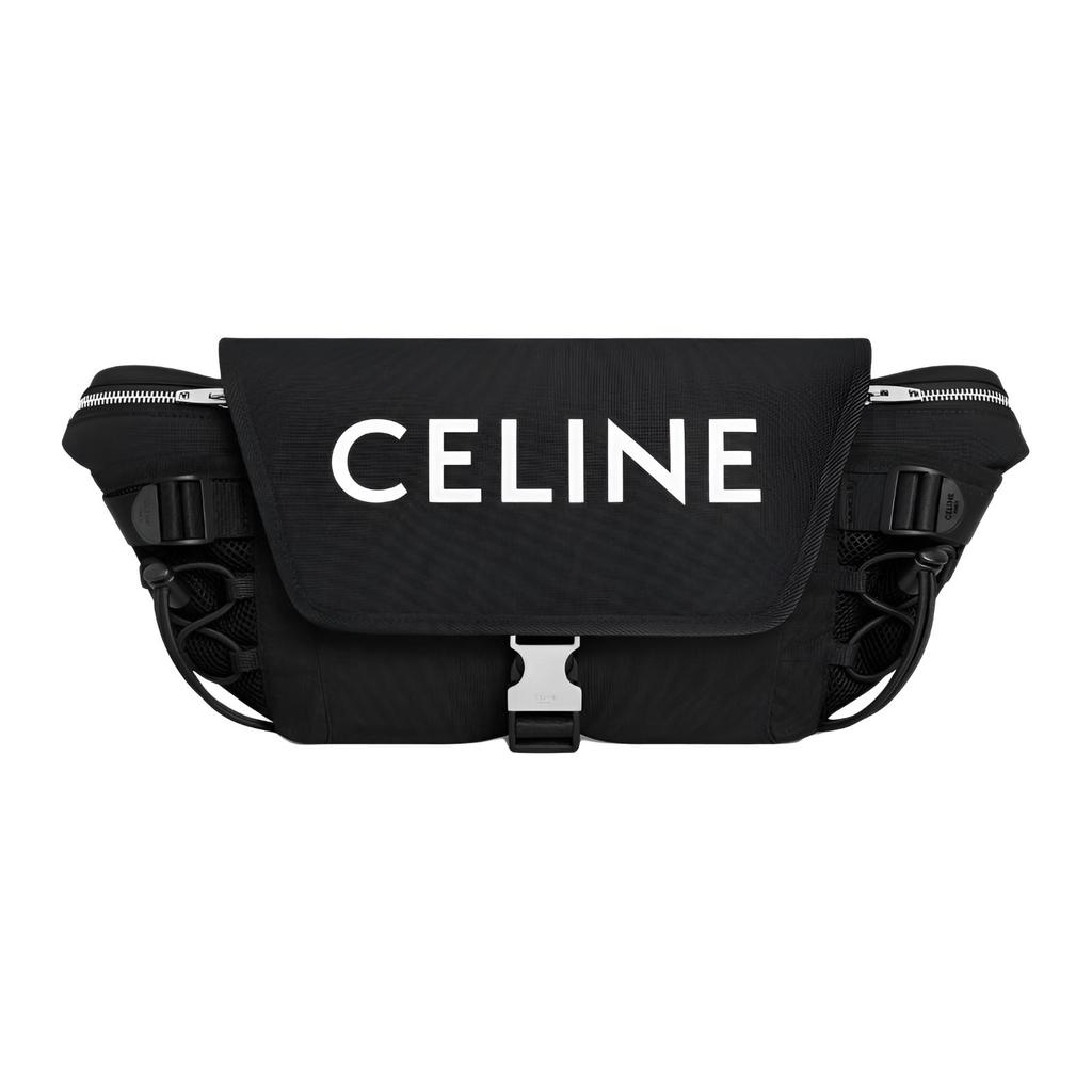 Celine Logo Print Adjustable Shoulder Strap Nylon Waist Bag Small Men waist bag Black 116362DMT-38SI