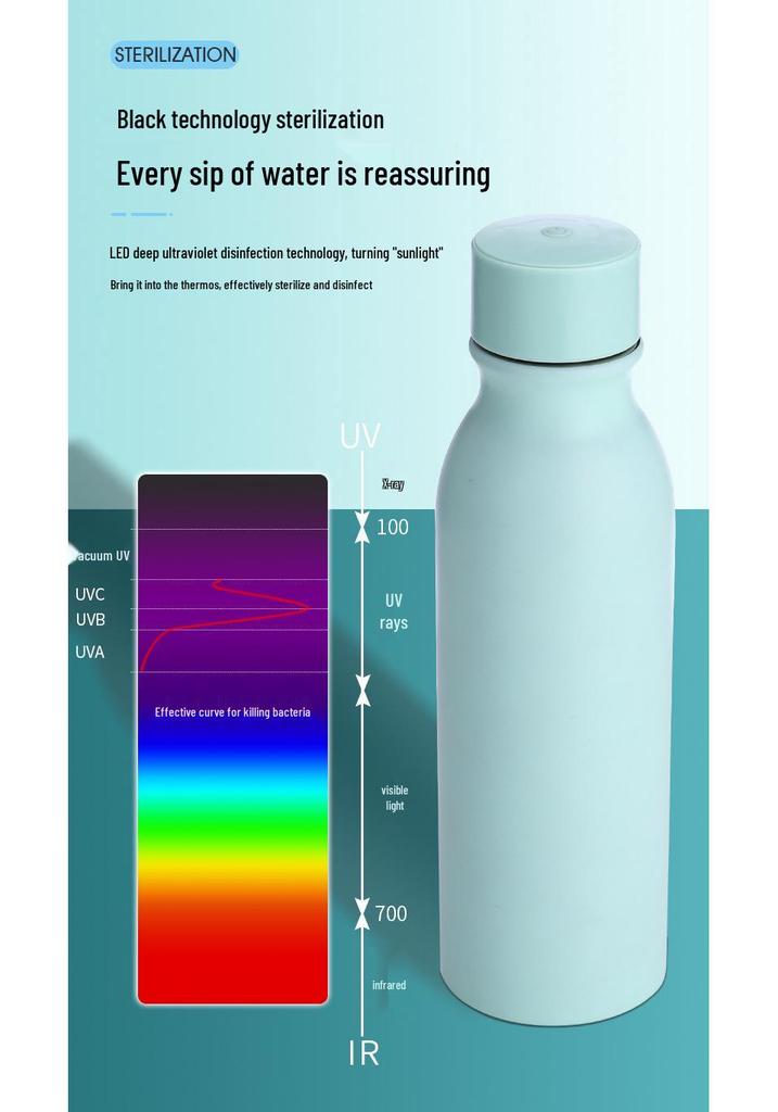 Stainless Steel UV Sterilizing & Heat Preserving Water Bottle - Ideal Holiday Gift