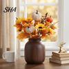 Durable Fabric Fall Flowers Artificial Bouquet with Pumpkins Maple Leaves Wheat Berries, Autumn Berry Decoration Home Decor for Thanksgiving