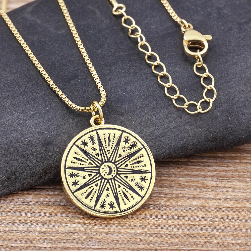 New Design Punk Style Sun Totem Inlaid Moon Shape Pendant Necklace Copper Zircon Women's Simple Personalized Jewelry Lucky Gifts