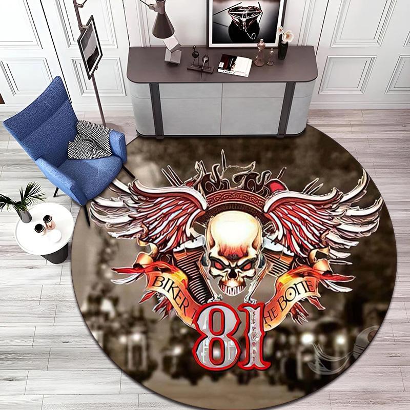 Gang violence Motorcycle enthusiasts Hells Angels Motorcycle Club circular carpet is soft, home, bedroom, door mat decoration, and non slip carpet E5