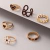 Digadagu 6 -Piece Set Brown Heart -Shaped Dripping Flower Ring Women 'S Popular Retro Ring Banquet Accessories