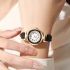 Fashion Women's Gold Round Crystal Watch Black Leather Strap Quartz Wristwatch Elegant Ladies Watches