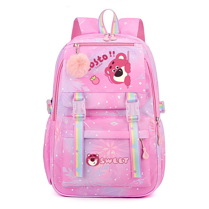 College Style Strawberry Bear Cute Cartoon Print Student Schoolbag Lightweight Ridge Protection Large Capacity