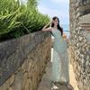 Lace Splicing Waist Thin Suspender Dress Summer Seaside Vacation Long Skirt